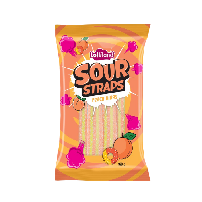 Lolliland Sour Straps Peach Rings 160g x 12
